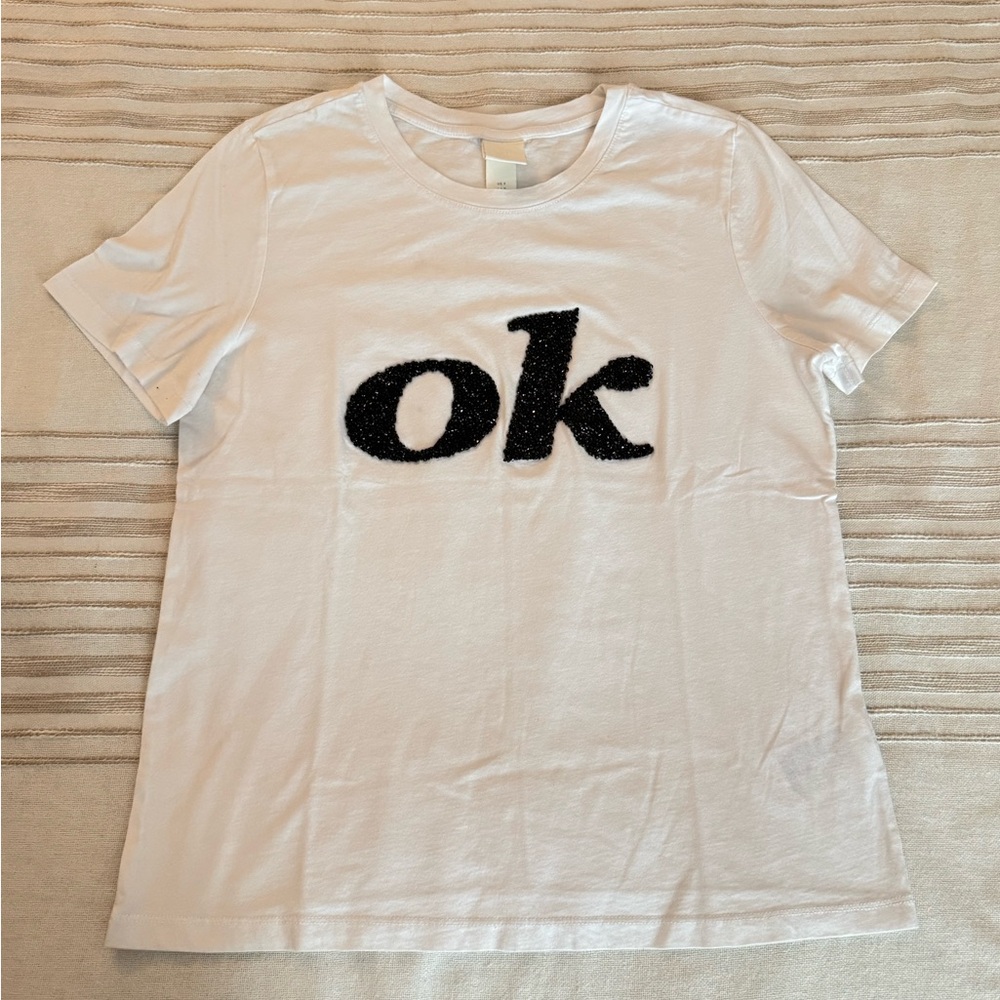 H&M White Tee with Black 'ok' Design